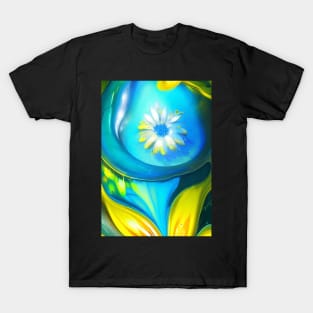 SURREAL WHITE AND YELLOW FLOWERS BLUE BACKGROUND T-Shirt